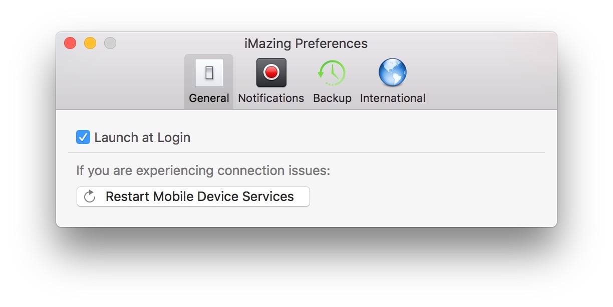 iMazing preferences general tab