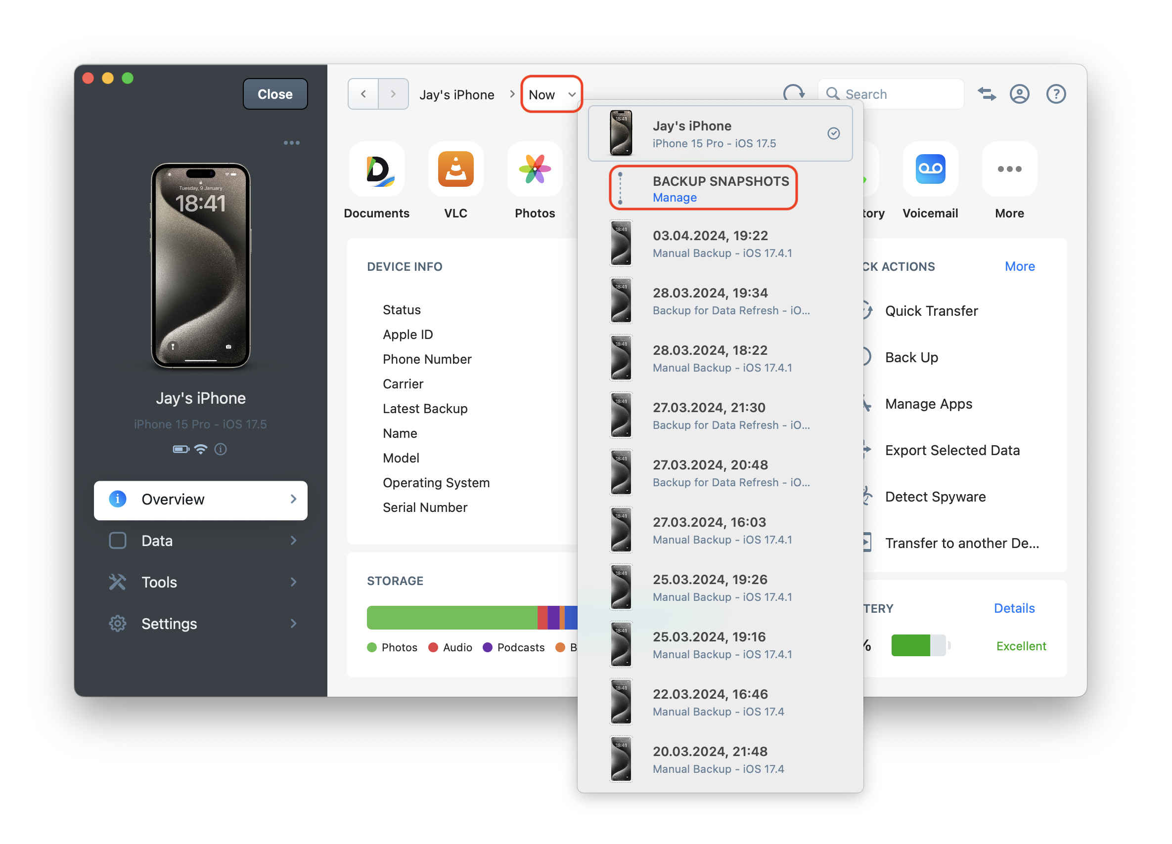 iMazing 3 Backup Snapshots