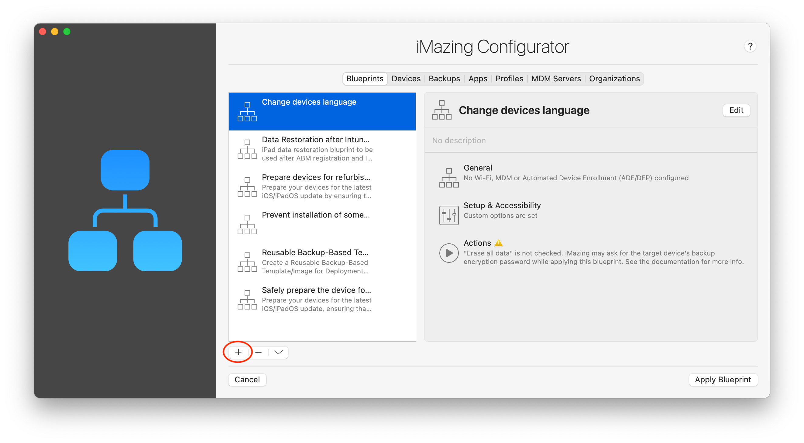 iMazing Configurator, Blueprints Library, Empty
