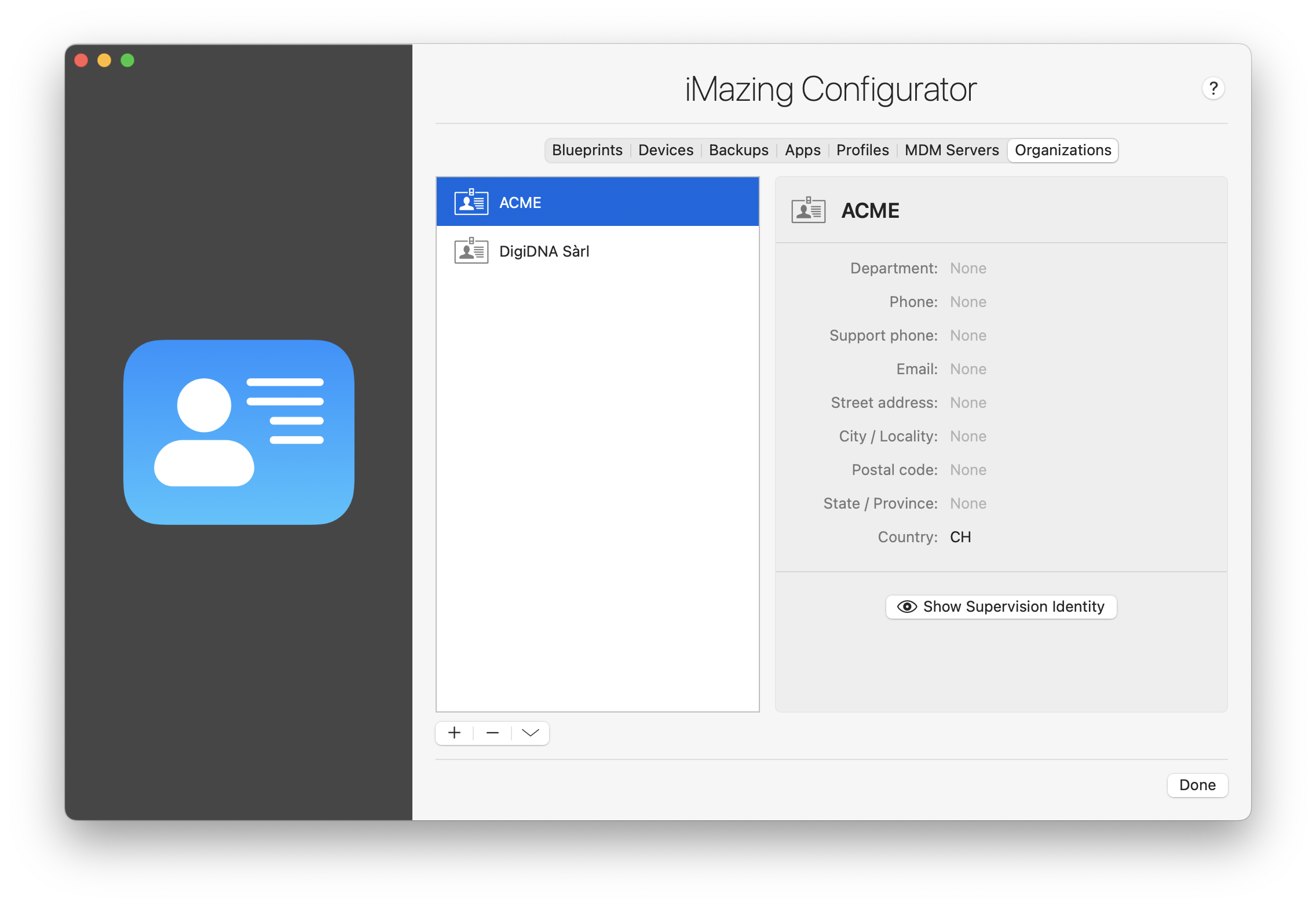 iMazing Configurator Library, Organizations Section