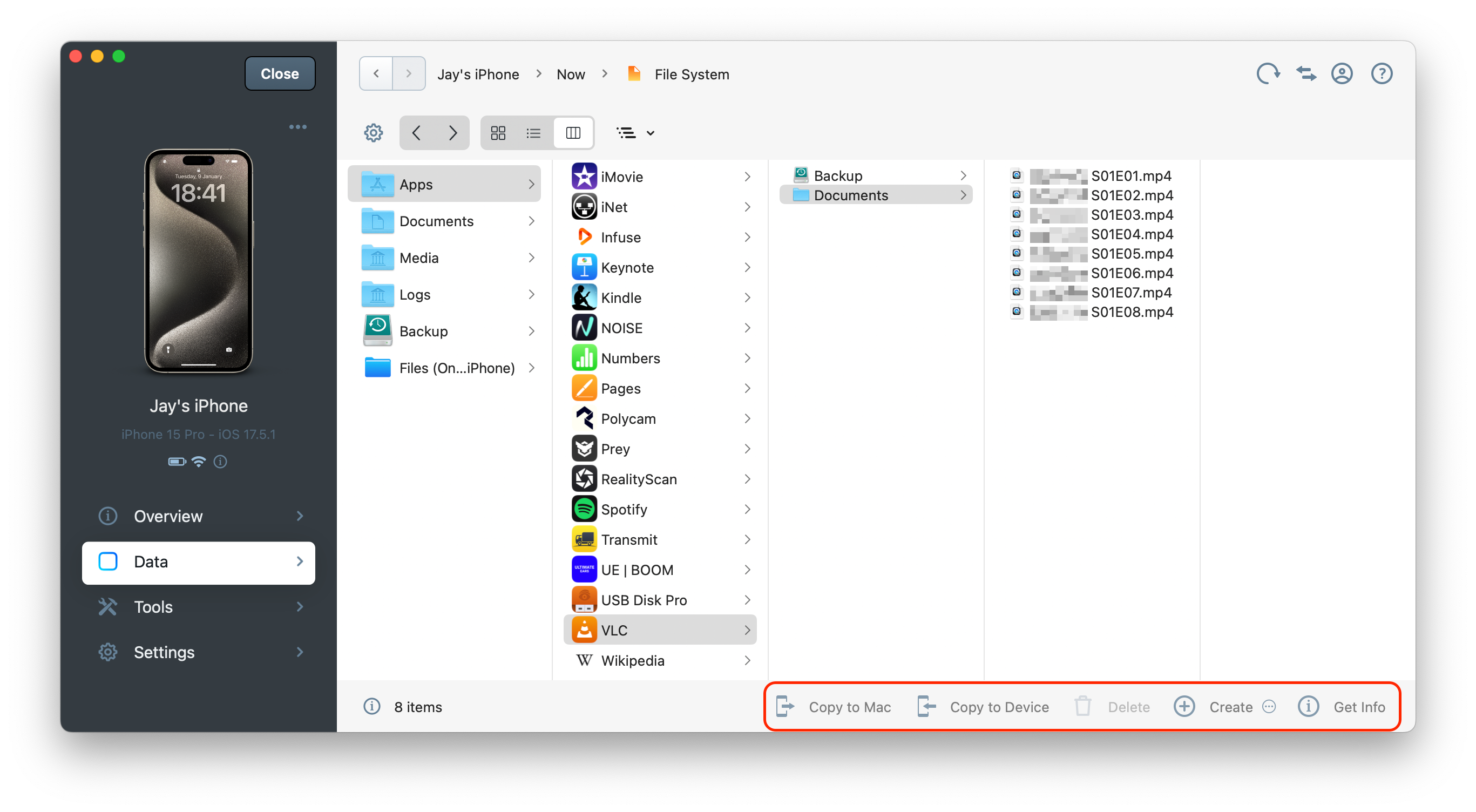 iMazing 3 File Browsing - Bottom Toolbar
