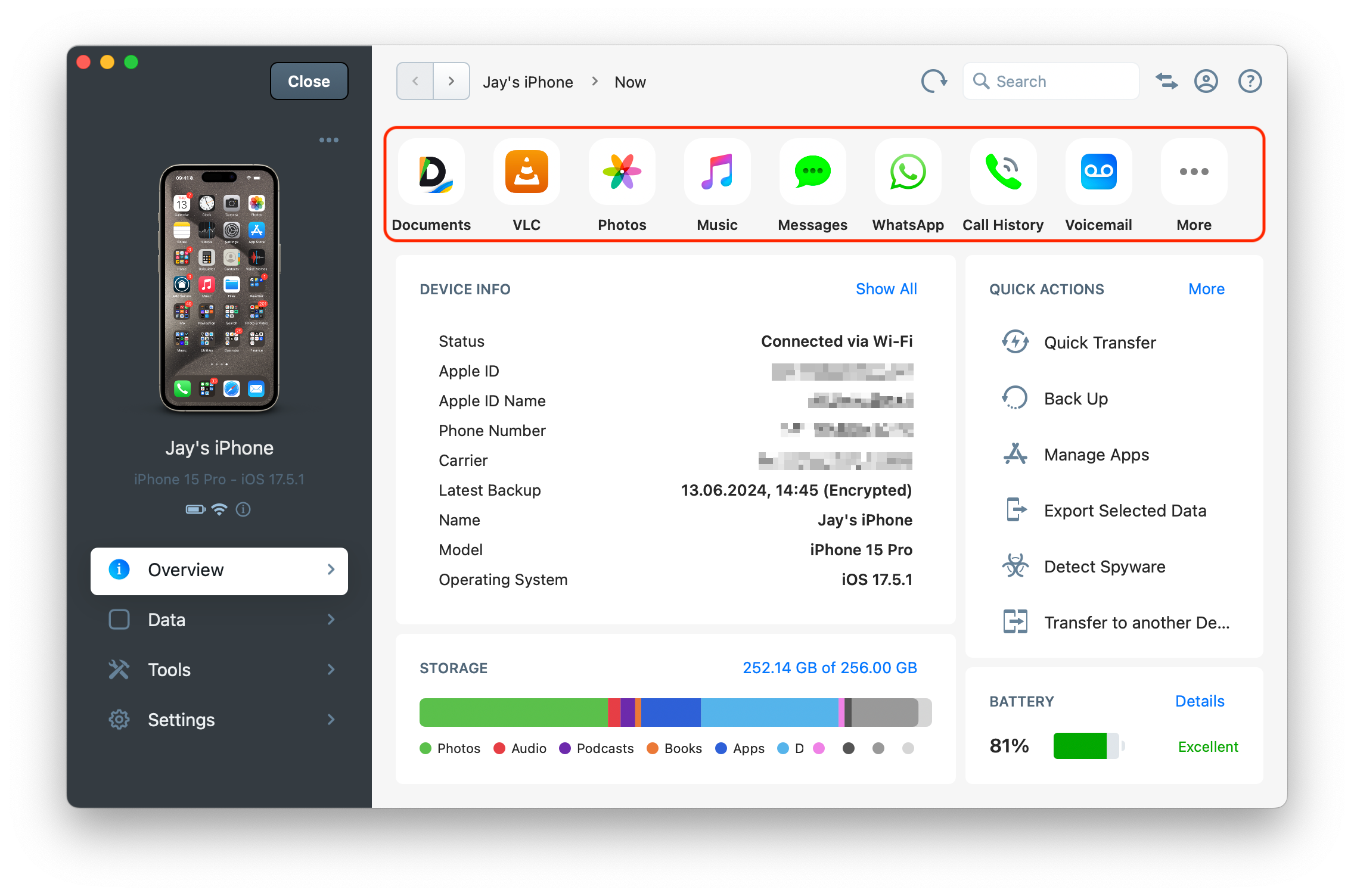 iMazing 3 Data Shortcuts