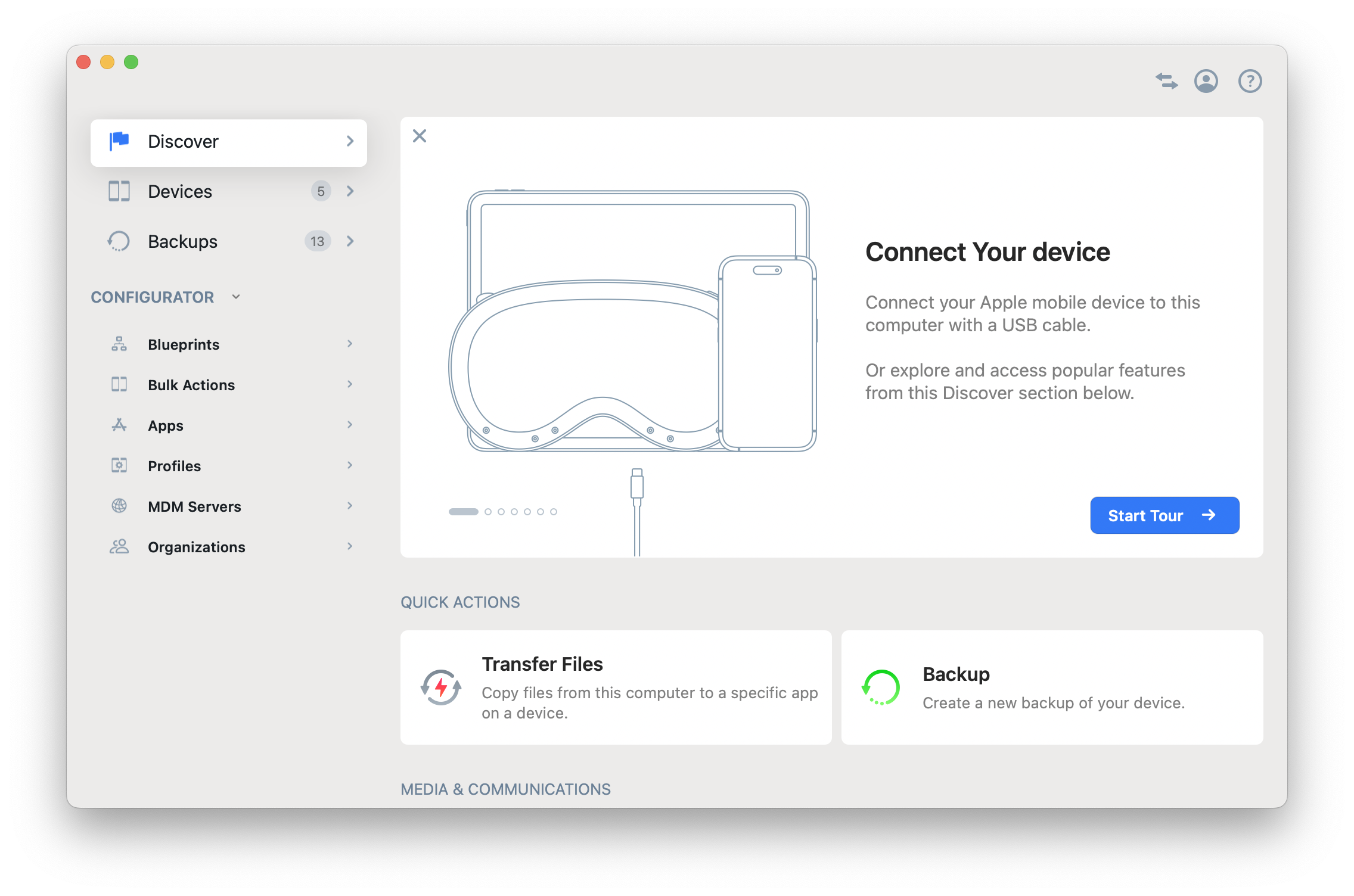 iMazing's connect a device wizard screen