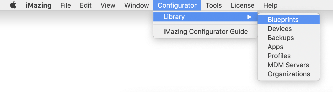 iMazing Main Menu, Configurator Blueprints