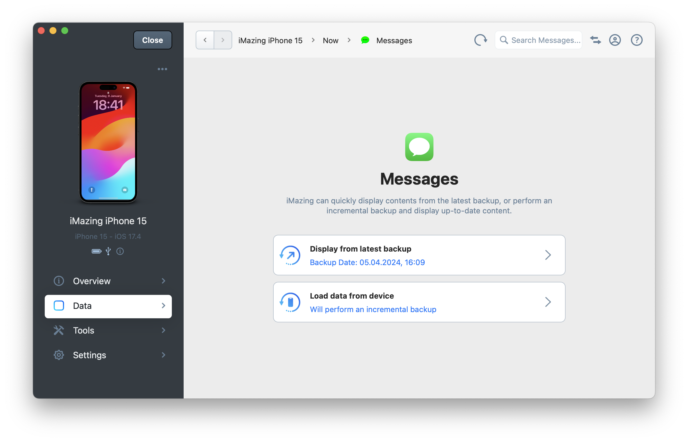 Messages Backup Increment