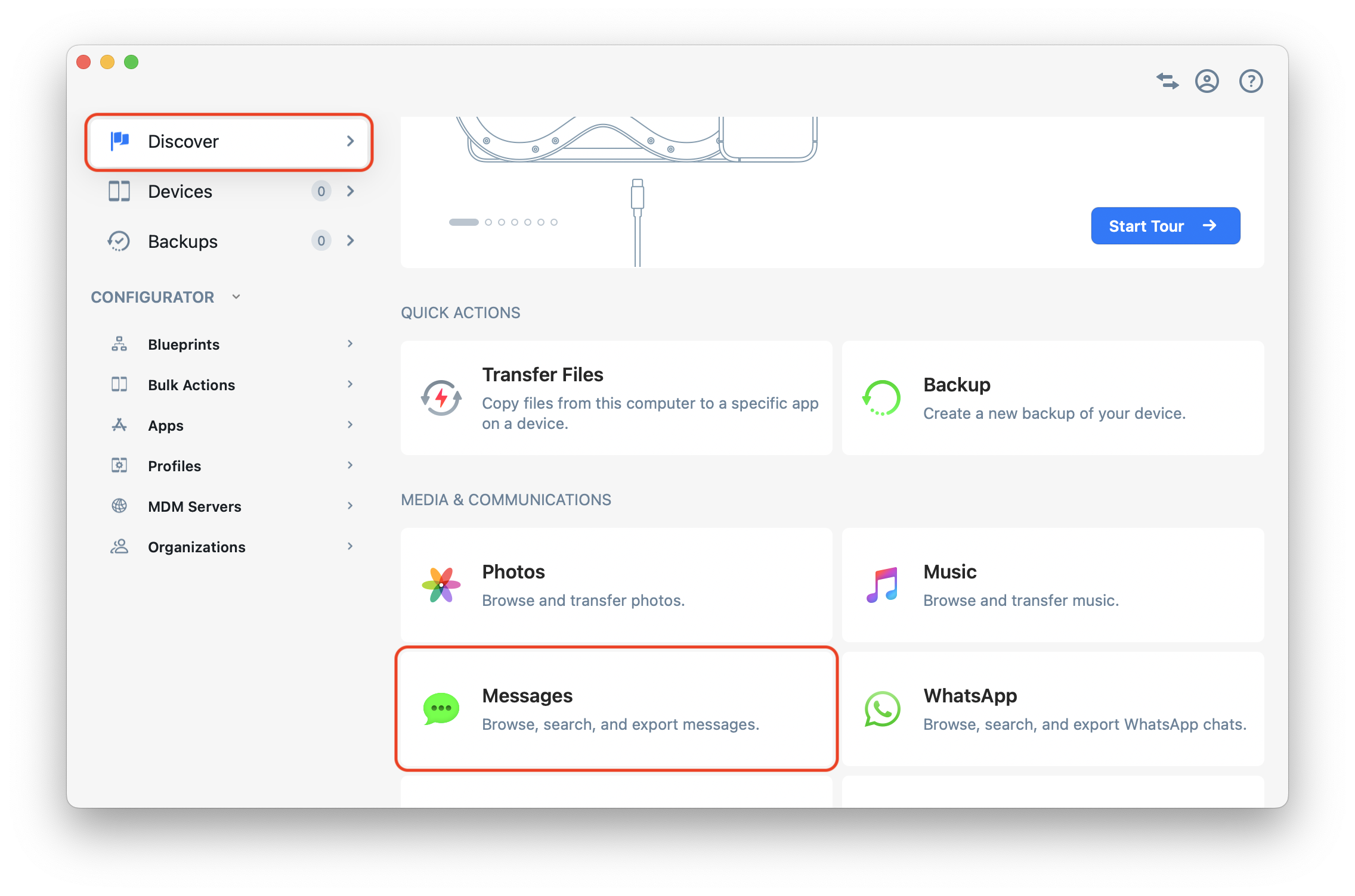 Discover view Messages