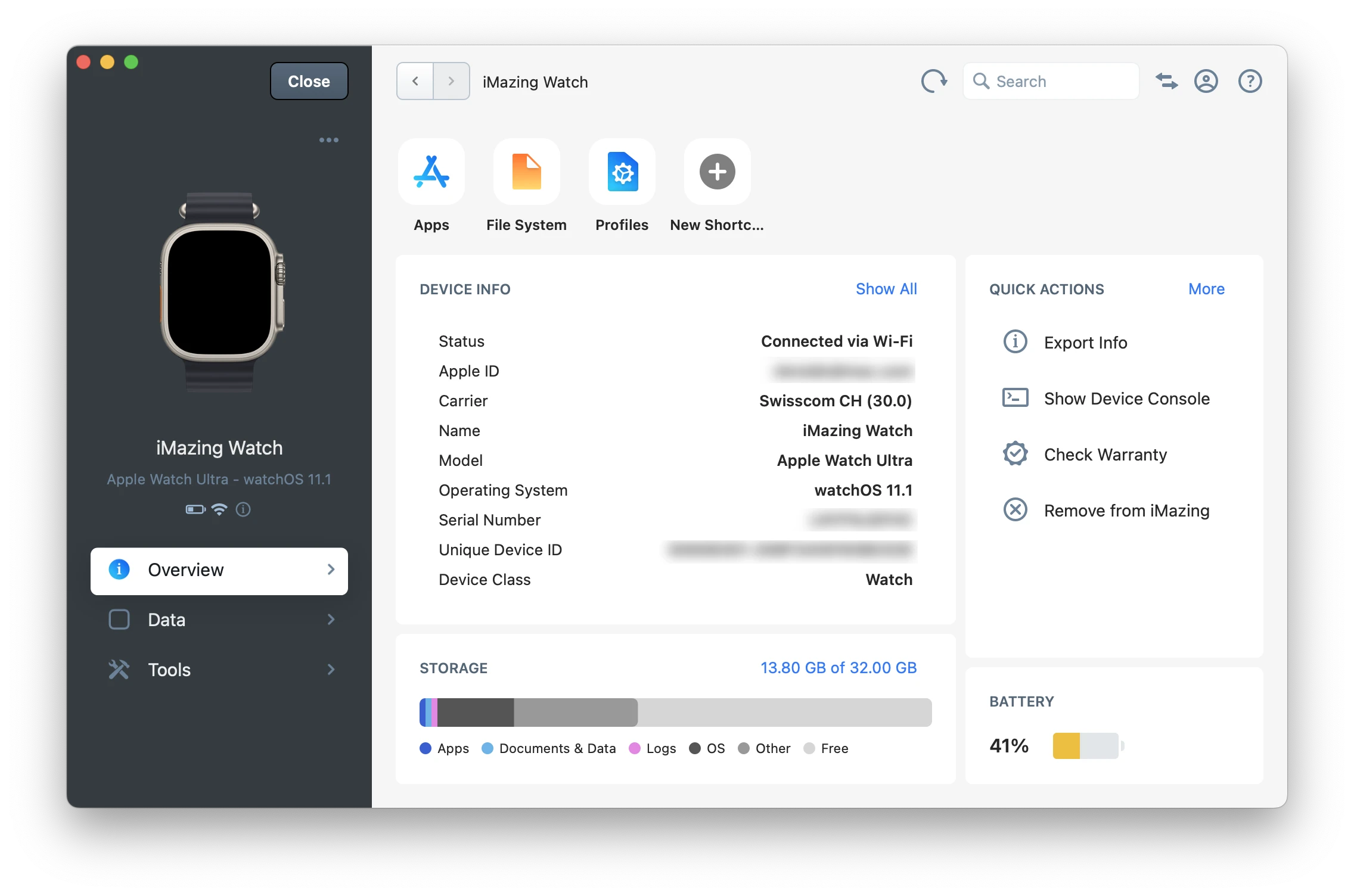 Apple Watch showing in iMazing